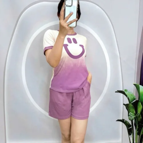 Đồ bộ quần đùi  áo tay ngắn in miệng cười