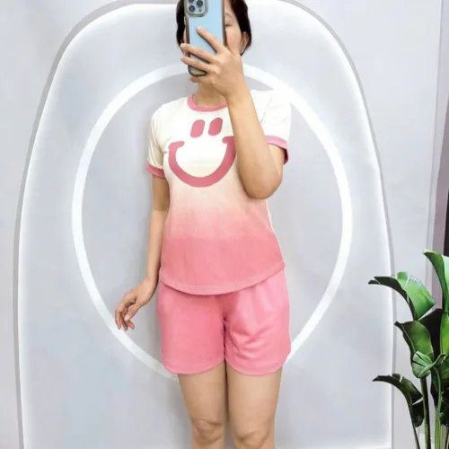 Đồ bộ quần đùi  áo tay ngắn in miệng cười