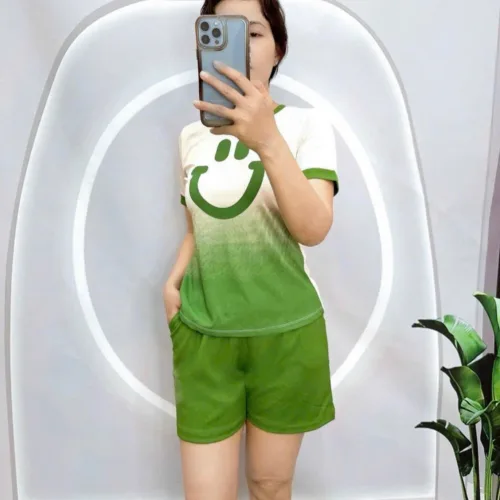 Đồ bộ quần đùi  áo tay ngắn in miệng cười