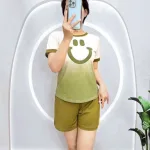 Đồ bộ quần đùi  áo tay ngắn in miệng cười