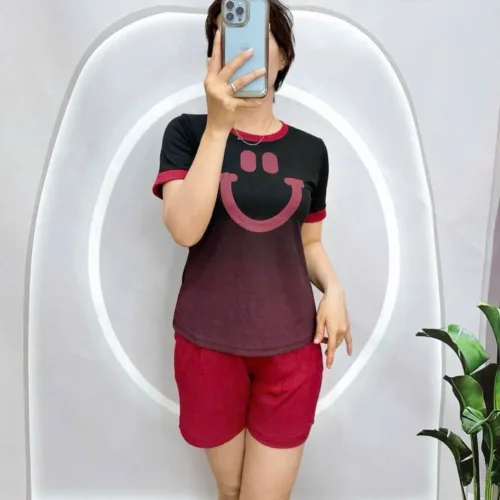 Đồ bộ quần đùi  áo tay ngắn in miệng cười