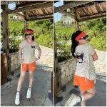 Đồ bộ quần đùi áo tay ngắn in quần màu viền áo