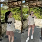 Đồ bộ quần đùi áo tay ngắn in quần màu viền áo