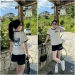 Đồ bộ quần đùi áo tay ngắn in quần màu viền áo