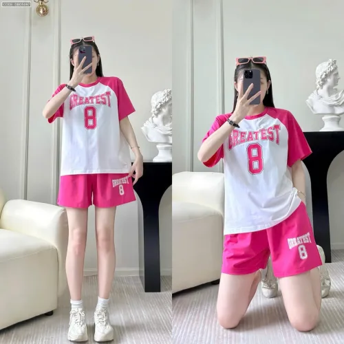 Đồ bộ quần đùi áo tay ngắn in số 8 tay áo cùng màu quần