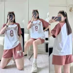 Đồ bộ quần đùi áo tay ngắn in số 8 tay áo cùng màu quần