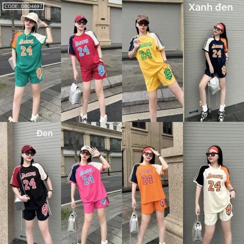 Đồ bộ quần đùi áo tay ngắn in số 8 và 24 tay 2 màu