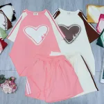 Đồ bộ quần đùi áo tay ngắn in trái tim lớn