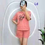 Đồ bộ quần đùi áo tay ngắn in trái tim và chữ