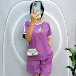 Đồ bộ quần đùi  áo tay ngắn sọc thể thao in chữ