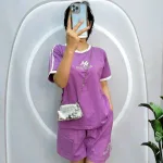 Đồ bộ quần đùi  áo tay ngắn sọc thể thao in chữ