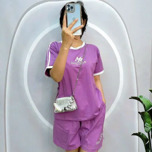 Đồ bộ quần đùi  áo tay ngắn sọc thể thao in chữ