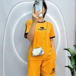 Đồ bộ quần đùi  áo tay ngắn sọc thể thao in chữ