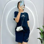 Đồ bộ quần đùi  áo tay ngắn sọc thể thao in chữ