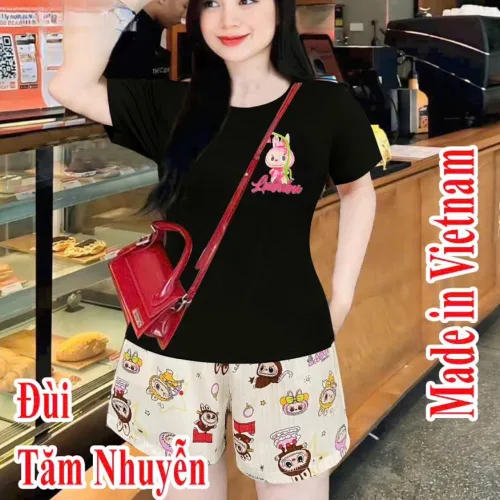 Đồ bộ quần đùi áo tay ngắn  tăm nhuyễn phối đũi sọc trung