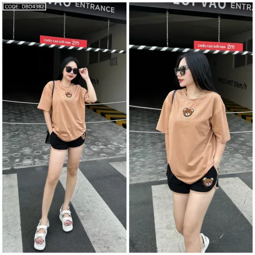 Đồ bộ quần đùi áo tay ngắn thuê hình đầu gấu bears