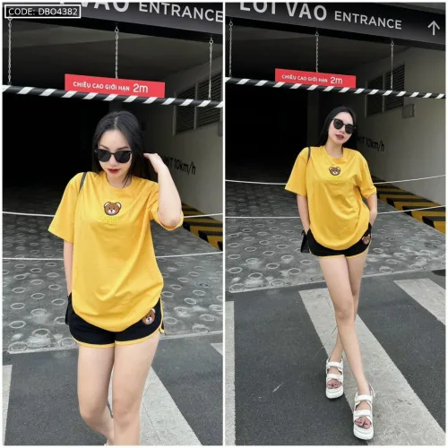 Đồ bộ quần đùi áo tay ngắn thuê hình đầu gấu bears
