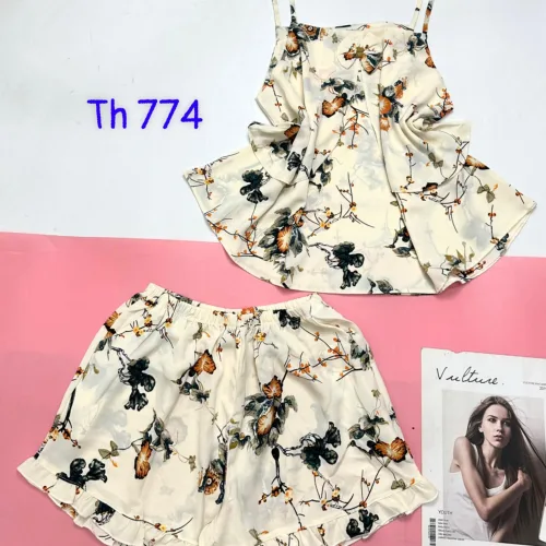 Đồ bộ quần đùi bèo áo dây in nhiều hoa