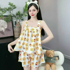 Đồ bộ quần đùi bèo áo dây mát nhiều hoạ tiết mặc nhà