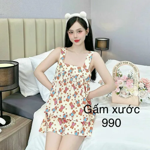 Đồ bộ quần đùi bèo áo dây mát nhiều hoạ tiết mặc nhà