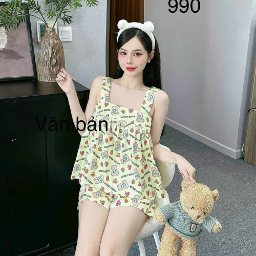 Đồ bộ quần đùi bèo áo dây mát nhiều hoạ tiết mặc nhà