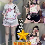 Đồ bộ quần đùi bèo áo tay phồng bèo in hình mèo kitty