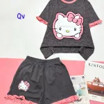 Đồ bộ quần đùi bèo áo tay phồng bèo in hình mèo kitty