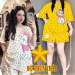Đồ bộ quần đùi bèo áo tay phồng bèo in hình mèo kitty chấm bi