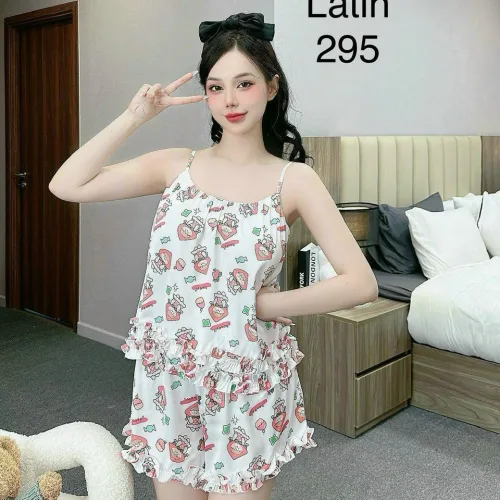 Đồ bộ quần đùi bèo latin áo hai dây nhiều hình dễ thương