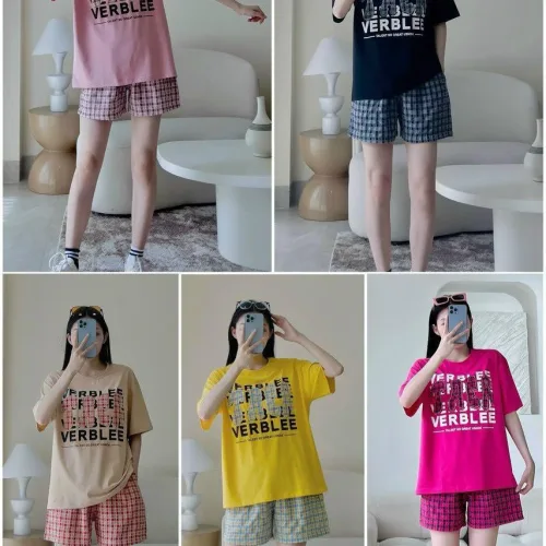 Đồ bộ quần đùi ca rô áo tay ngắn in chữ TAER