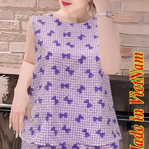 Đồ bộ quần đùi ca rô cotton áo sát nách in nhiều hình khác nhau