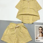 Đồ bộ quần đùi ca rô cotton áo sơ mi quần có dây cột