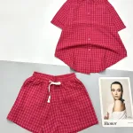 Đồ bộ quần đùi ca rô cotton áo sơ mi quần có dây cột