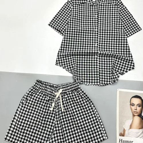 Đồ bộ quần đùi ca rô cotton áo sơ mi quần có dây cột