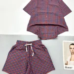 Đồ bộ quần đùi ca rô cotton áo sơ mi quần có dây cột