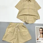 Đồ bộ quần đùi ca rô cotton áo sơ mi quần có dây cột