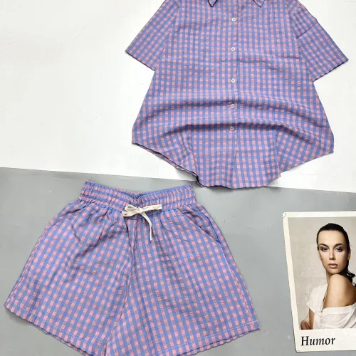 Đồ bộ quần đùi ca rô cotton áo sơ mi quần có dây cột