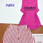 Đồ bộ quần đùi ca rô nhỏ áo ba lỗ in hình chữ Sakura