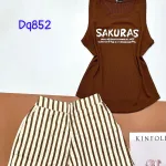 Đồ bộ quần đùi ca rô nhỏ áo ba lỗ in hình chữ Sakura