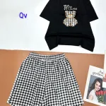 Đồ bộ quần đùi ca rô vuông áo tay ngắn in hình gấu