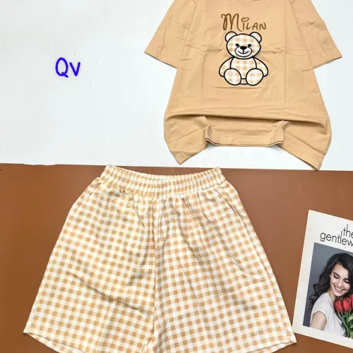 Đồ bộ quần đùi ca rô vuông áo tay ngắn in hình gấu