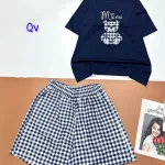 Đồ bộ quần đùi ca rô vuông áo tay ngắn in hình gấu