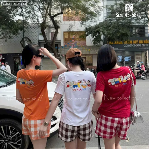Đồ bộ quần đùi caro áo tay ngắn in hình
