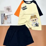 Đồ bộ quần đùi cùng màu tay áo bên phải áo tay ngắn tay 2 màu labubu