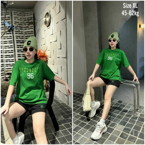 Đồ bộ quần đùi đen áo thun in chữ 96