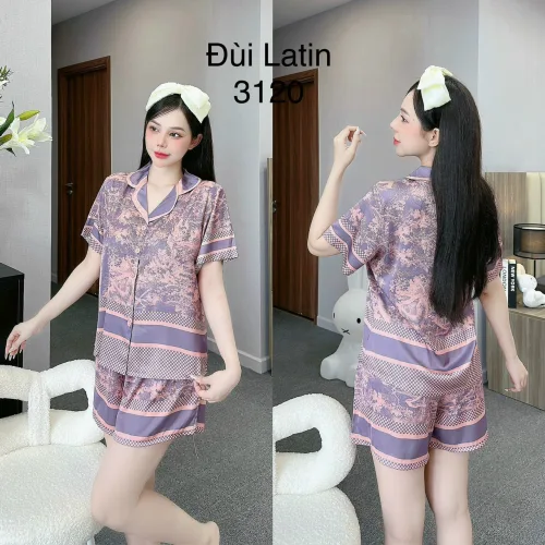 Đồ bộ quần đùi latin áo cổ bẻ có túi trước nhiều hình