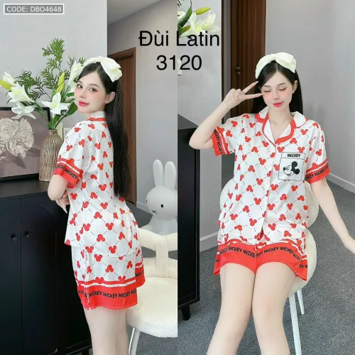 Đồ bộ quần đùi latin áo cổ bẻ có túi trước nhiều hình