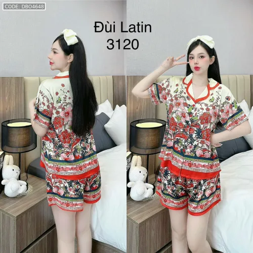 Đồ bộ quần đùi latin áo cổ bẻ có túi trước nhiều hình