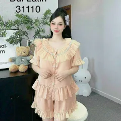 Đồ bộ quần đùi latin áo cổ viền bèo nhiều hình dễ thương