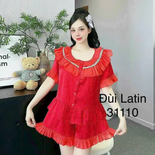 Đồ bộ quần đùi latin áo cổ viền bèo nhiều hình dễ thương